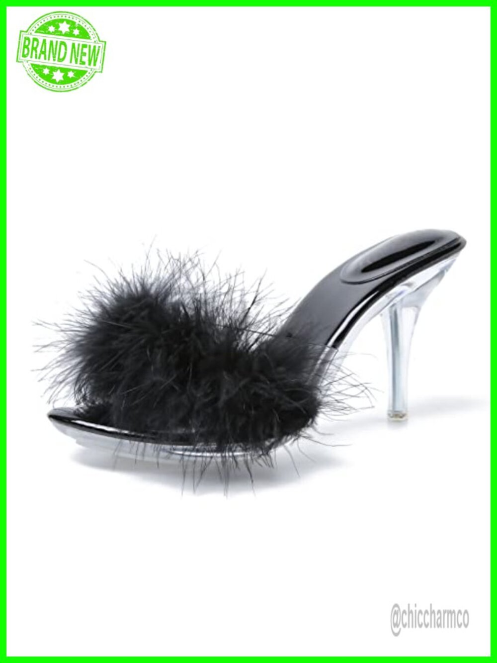 Fuzzy Clear Stiletto Heels Sandals Women Open Toe Party Prom Shoes